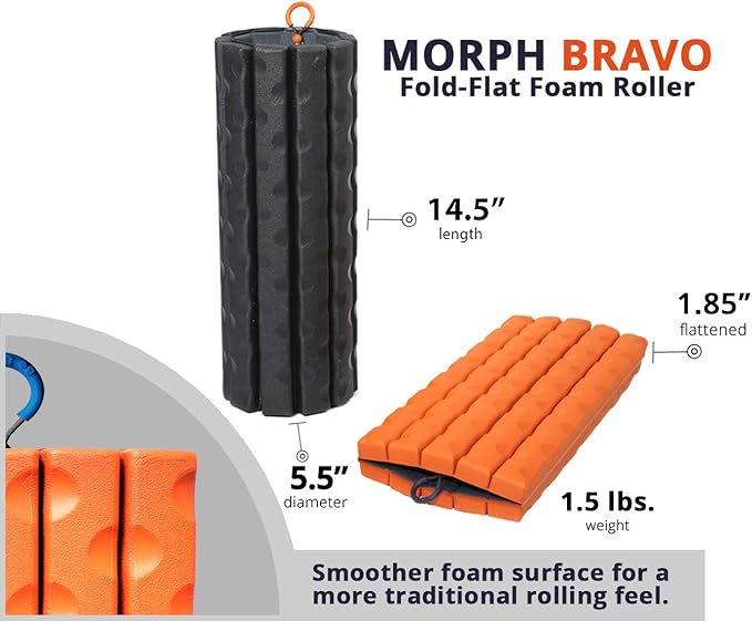 Morph Foam Roller (Bravo-Midnight) Collapsible Travel Foam Roller for Pain Relief, Workout Muscle