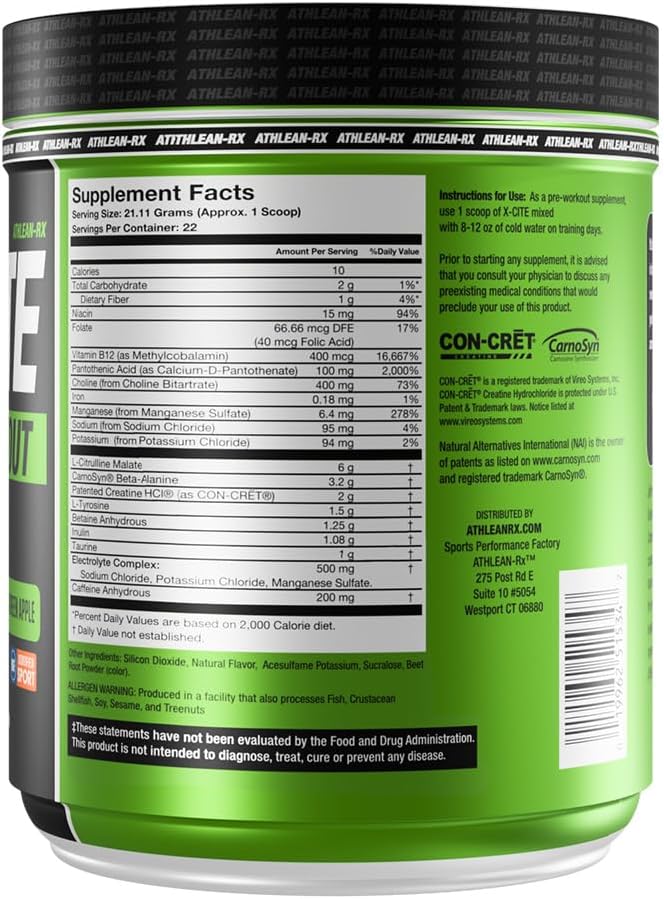 X-CITE Pre-Workout by ATHLEAN-X - Enhanced Formula with Beta-Alanine, Creatine & Caffeine for