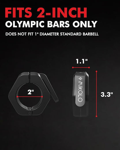 Mikolo Barbell Clamps,2-Inch Olympic Barbell Clips with Anti-Slip TPR Lining and Quick Release for