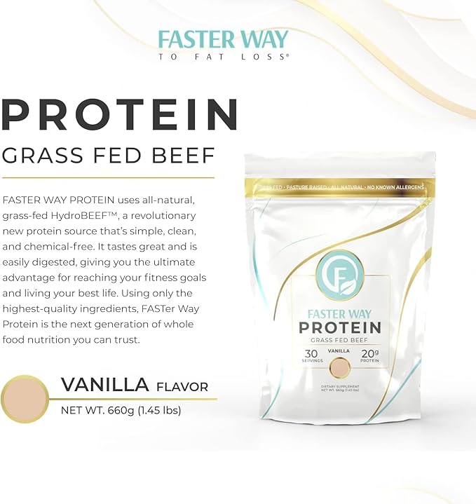 Faster Way - Protein Powder - Hydrolyzed Grass Fed Beef - 20g of Protein Per Serving - Muscle