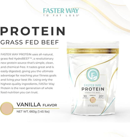 Faster Way - Protein Powder - Hydrolyzed Grass Fed Beef - 20g of Protein Per Serving - Muscle