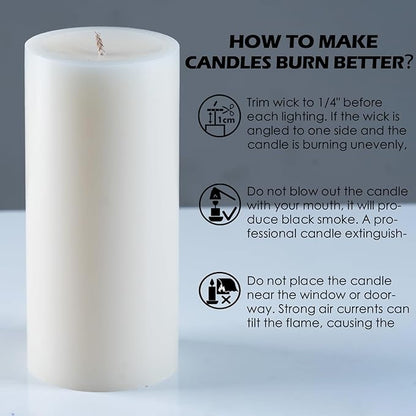 Unscented Ivory Pillar Candles Set of 6-2.8x4 inch - Dripless and Smokeless Large Pillar Candles