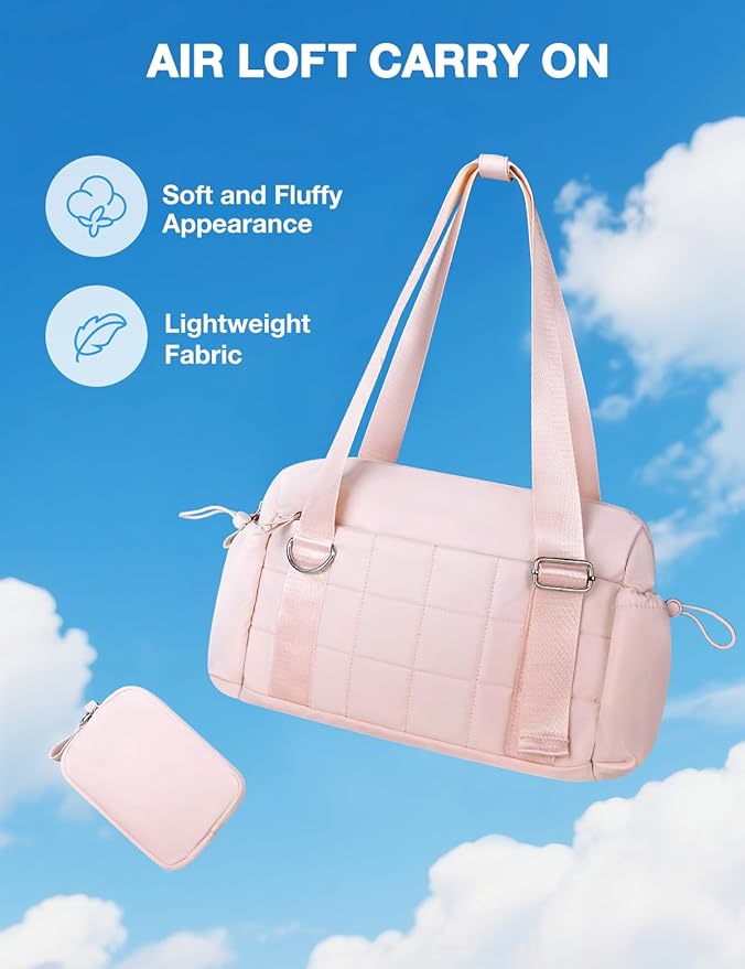 VUUDH Puffy Mini Gym Bag for Women, Carry On Multi-Pocket Water-Resistant Duffel, Lightweight
