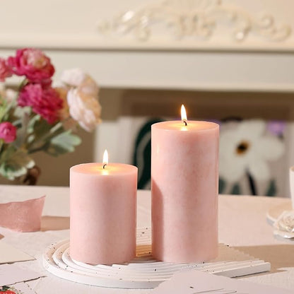 3x4 inch Pink Pillar Candles Set of 3, Unscented Pillar Candle, Dripless and Smokeless Large