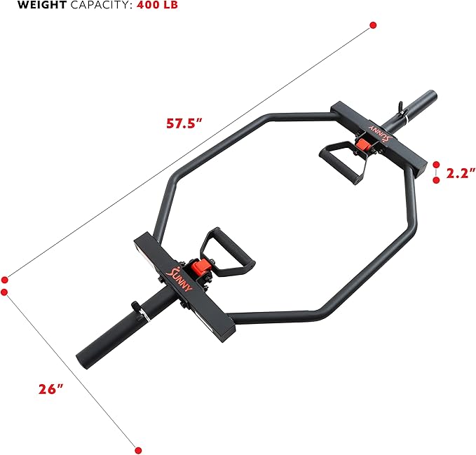 Sunny Health & Fitness Strength Training Olympic Hex Bar Barbell, High Load Capacity, Swivel