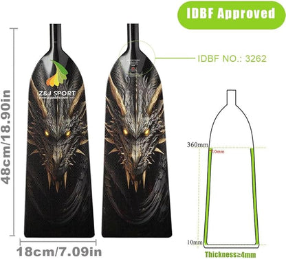 Z&J SPORT Adjustable Dragon Boat Paddle, IDBF Approved Carbon Fiber Paddle, Dragon Graphic Paddle