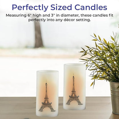 SAGEFINDS Eiffel Tower LED Candles, Set of 2, Flameless Real Wax Pillar Candles, Battery Operated