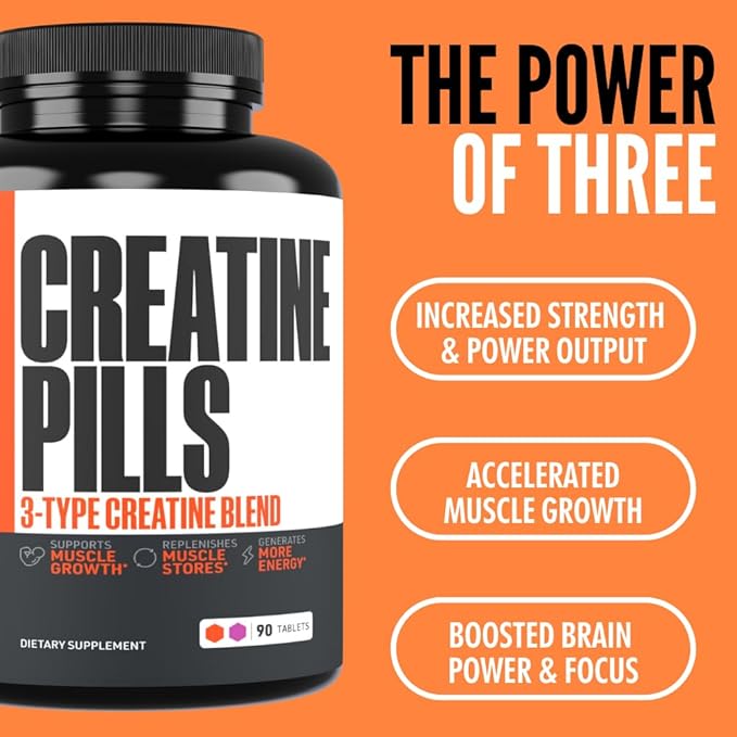 Crazy Muscle Creatine Pills, 5g 3X Pure Creatine Monohydrate, Pre Workout Bulk Muscle Mass Gainer