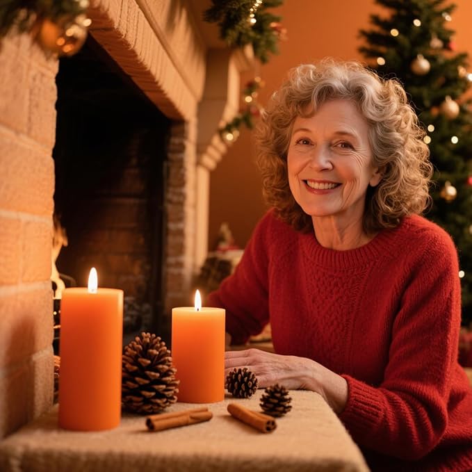 3 Packs 2.8x6 Inch Orange Pillar Candles, Unscented Dripless Non-Toxic Smokeless Long Lasting Fall