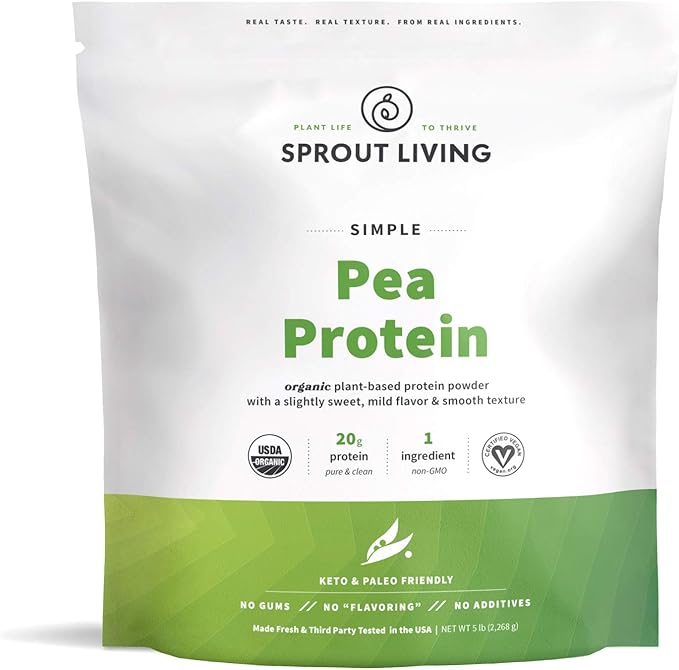 Sprout Living Organic Pea Protein Powder, Unflavored, 20 Grams of Plant Based Organic Protein
