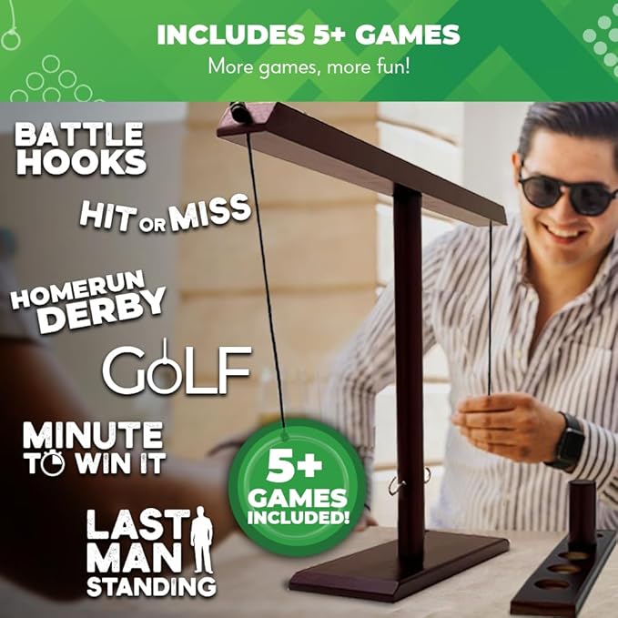 Swooc Games® - Battle Hooks XL Hook and Ring Game with Ladder - 20 Second Set Up - Hook and Ring