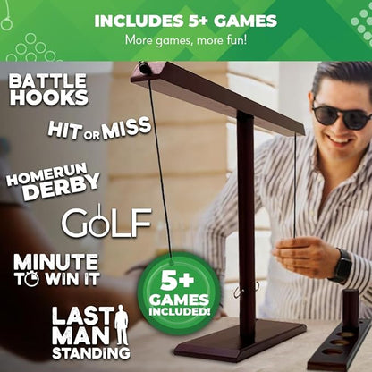 Swooc Games® - Battle Hooks XL Hook and Ring Game with Ladder - 20 Second Set Up - Hook and Ring