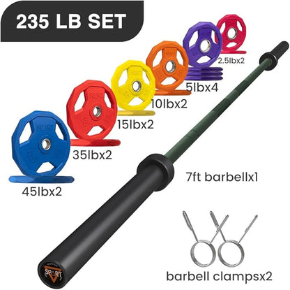 7FT Olympic Barbell Bar with Weight Plate Set Combo, Solid Olympic Bar with Bearings, 700Lbs