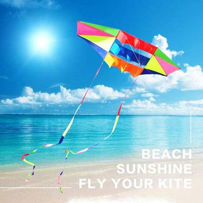 Beach Kites for Adults Large with Long Tail, 98 inches Super Easy Flyer 3D Rainbow Box Kites, Comes
