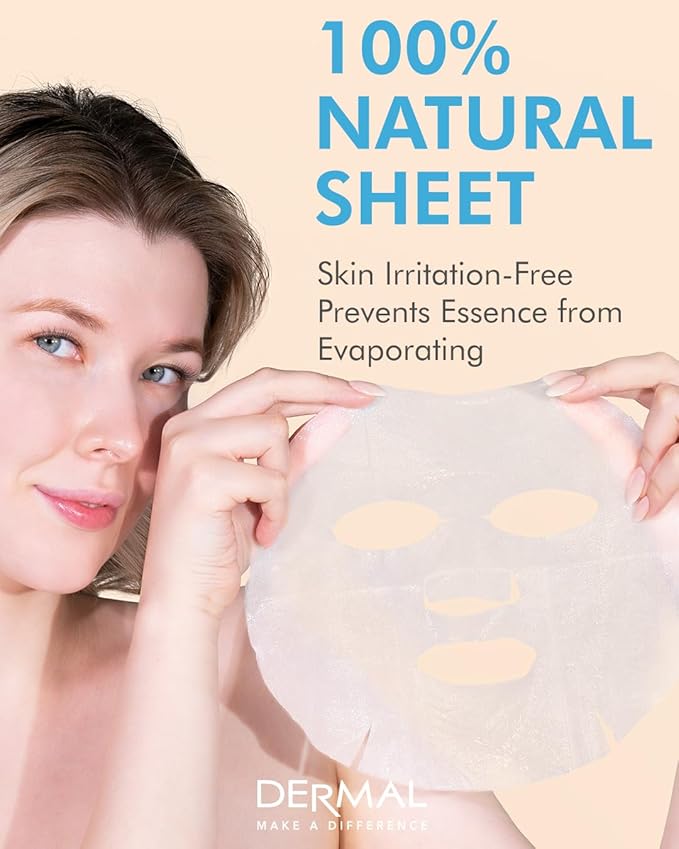 DERMAL Hyaluronate Collagen Essence Facial Mask Sheet 23g Pack of 10 - Hydro Boost Moisturizing for
