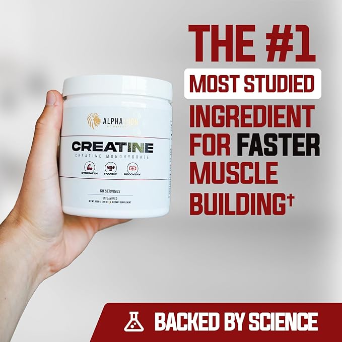 ALPHA LION Creatine Monohydrate Powder, 5000mg Per Serving (5g), Supports Muscle Strength, Power