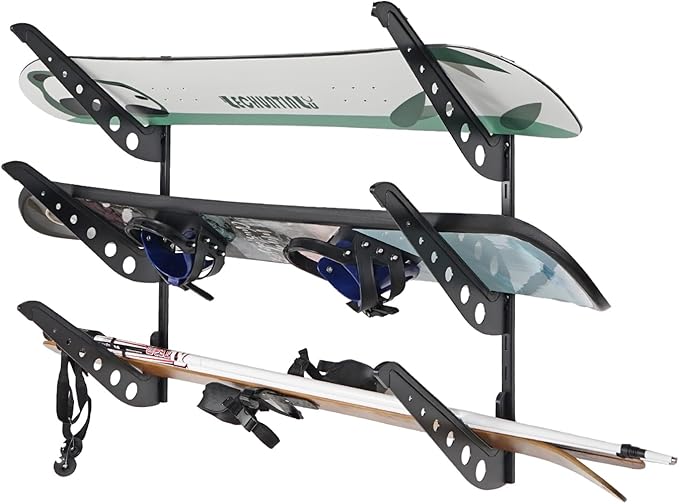 3 Board Snowboard Wall Racks, Adjustable Storage Rack for Ski, Surfboard, Wakeboard, Snowboard Wall