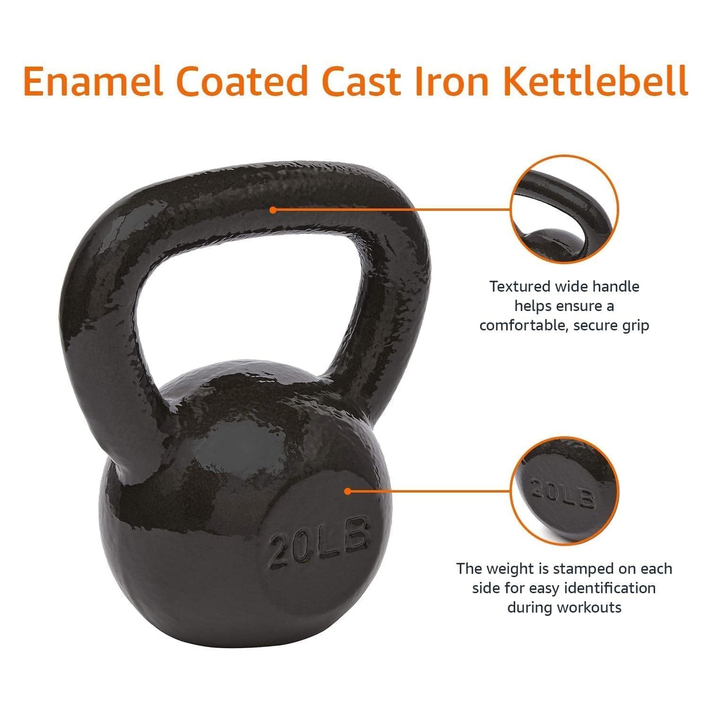 Amazon Basics Cast Iron Kettlebell for Strength Training Exercise, 20 Pounds, Black