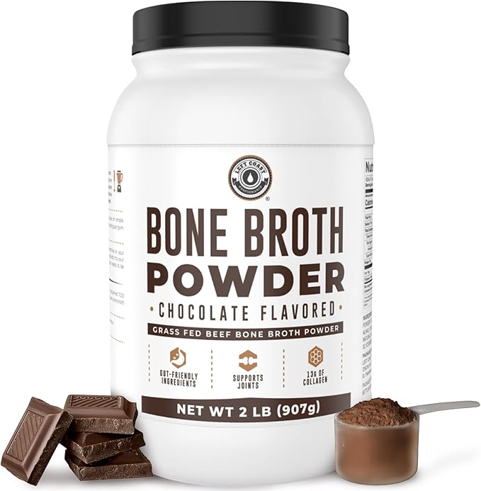 Bone Broth Protein Powder, Chocolate, Grass Fed 2lbs, 42 servings 16g protein, 13g Collagen. Low