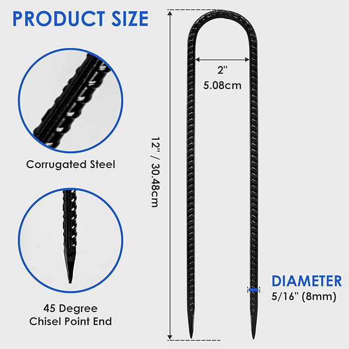 Trampoline Stakes 12 inches 10-Pack U Stake for Ground Heavy Duty Trampoline Anchors High Wind