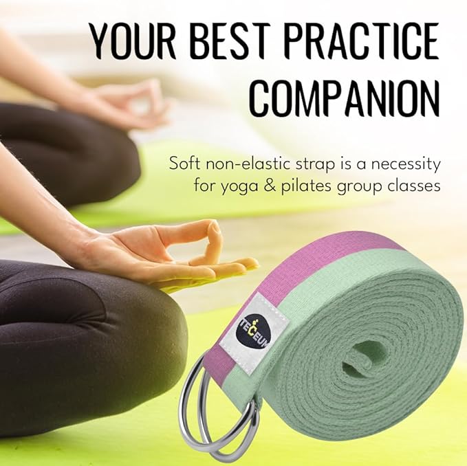 TECEUM Yoga Strap & Mat Strap – 2 IN 1 – Cotton – 6 ft 8 ft 10 ft (30+ colors) – Adjustable