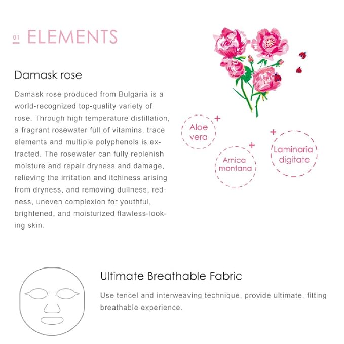 My Beauty Diary-Damask Rose Facial Mask, Softening and Brightening Collagen Essence Face Sheet Mask