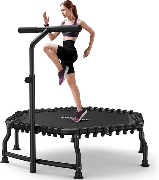 ANCHEER 50" Rebounder Trampoline for Adults- 2025 Foldable Mini Trampoline with Bar- Exercise