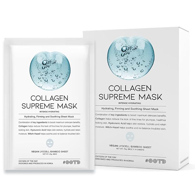 #OOTD Collagen Hydrating Sheet Masks for Face Korean Anti Aging Mask Sheet for Dry Skin & Sensitive