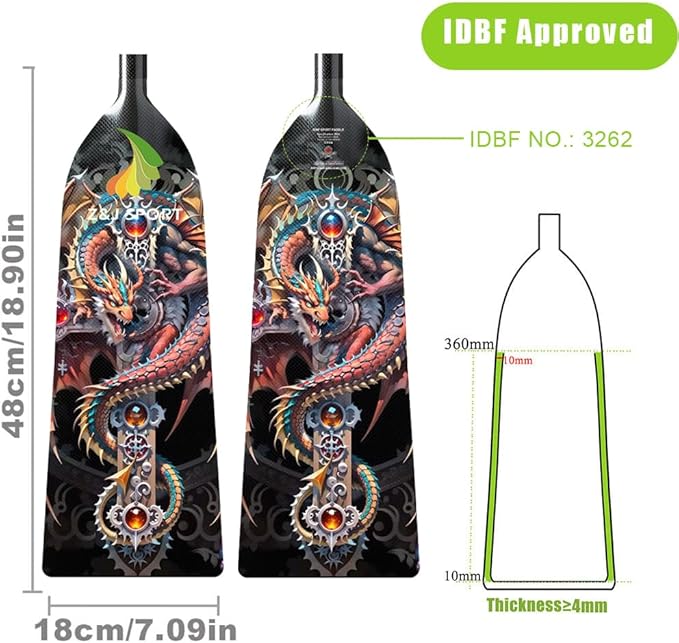 Z&J SPORT Adjustable Dragon Boat Paddle, IDBF Approved Carbon Fiber Paddle, Dragon Graphic Paddle