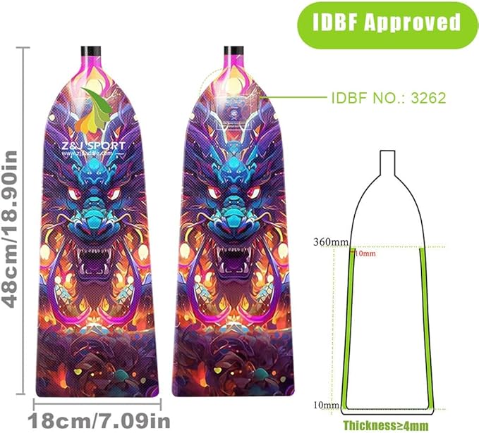 Z&J SPORT Adjustable Dragon Boat Paddle, IDBF Approved Carbon Fiber Paddle, Dragon Graphic Paddle