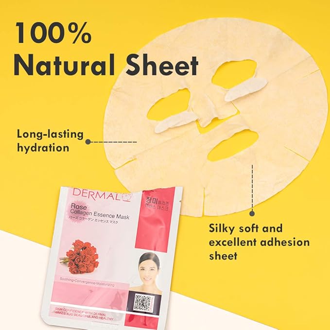 DERMAL Korean Collagen Face Mask ??Hydrating & Soothing Sheet Mask with Panthenol ??Hypoallergenic