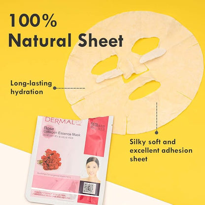 DERMAL Korean Collagen Face Mask ??Hydrating & Soothing Sheet Mask with Panthenol ??Hypoallergenic