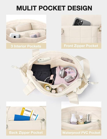VUUDH Puffy Mini Gym Bag for Women, Carry On Multi-Pocket Water-Resistant Duffel, Lightweight