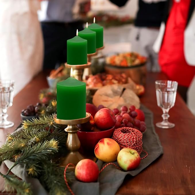 3x4 Inch Green Pillar Candles, 3 Packs Unscented Smokeless Pillar Candles for Christmas, St.