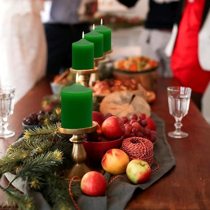 3x4 Inch Green Pillar Candles, 3 Packs Unscented Smokeless Pillar Candles for Christmas, St.