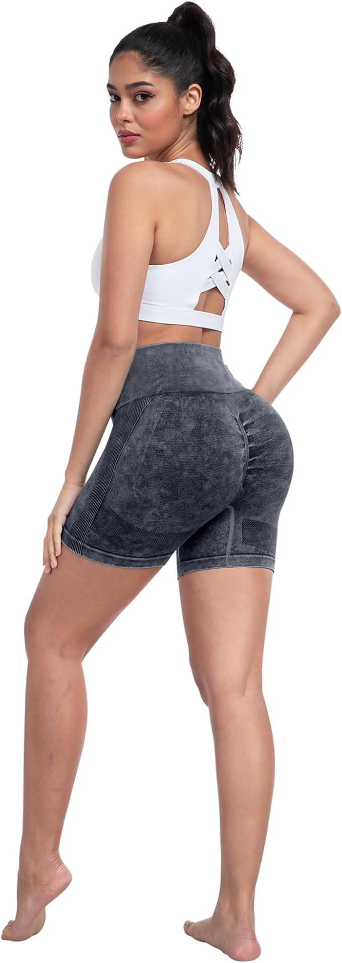 CHRLEISURE Women's 4 Packs Workout Gym Shorts, High Waisted Butt Lifting Scrunch Butt Seamless