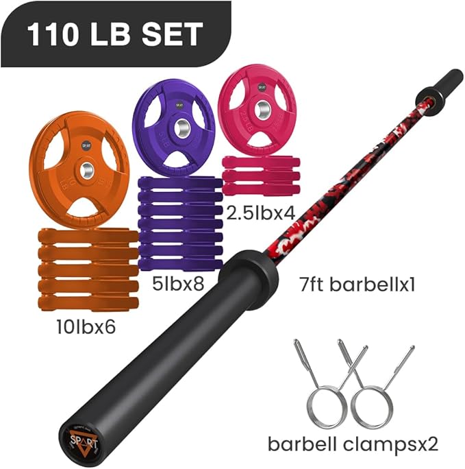 7FT Olympic Barbell Bar with Weight Plate Set Combo, Solid Olympic Bar with Bearings, 700Lbs