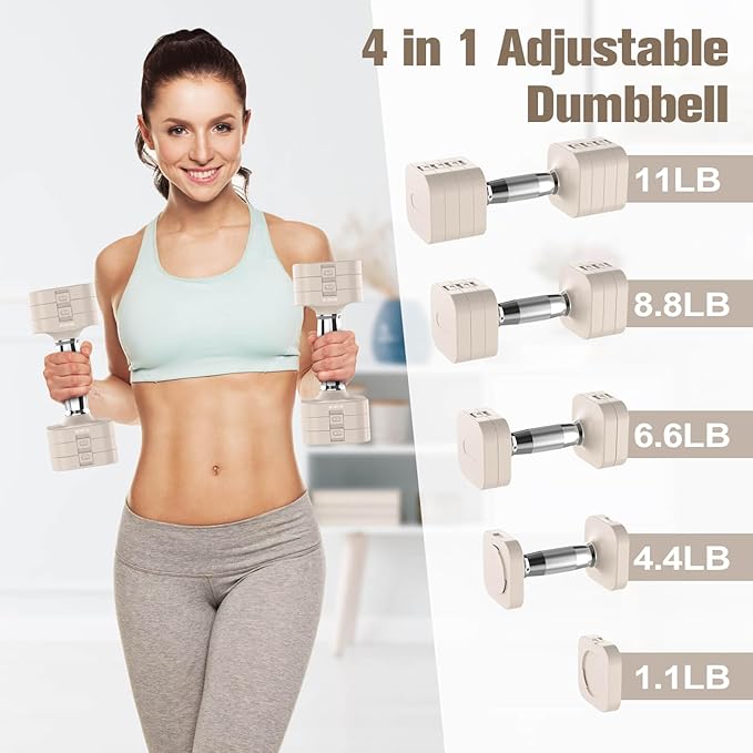 22LBS Adjustable Dumbbells Set, Adjustable Weight Dumbbells with 4 Levels 4.4lb, 6.6lb, 8.8lb