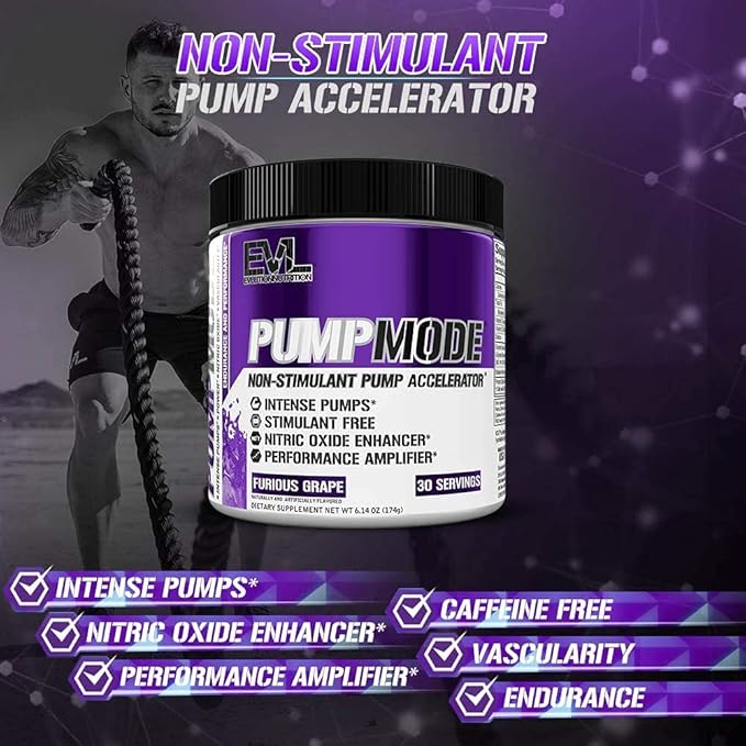 EVL PumpMode Nitric Oxide Supplement - Nitric Oxide Booster Pump Pre Workout Powder with Glycerol