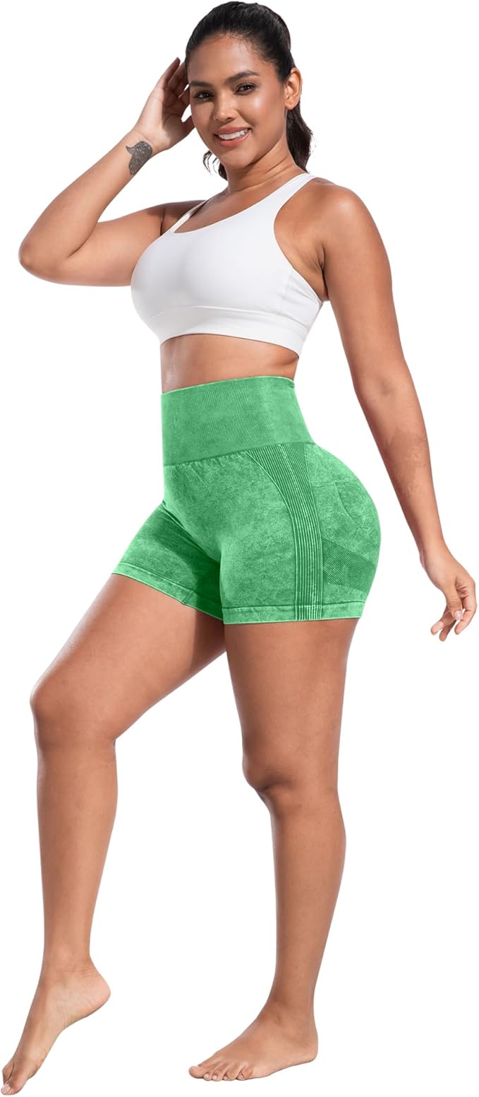 CHRLEISURE Women's 4 Packs Workout Gym Shorts, High Waisted Butt Lifting Scrunch Butt Seamless