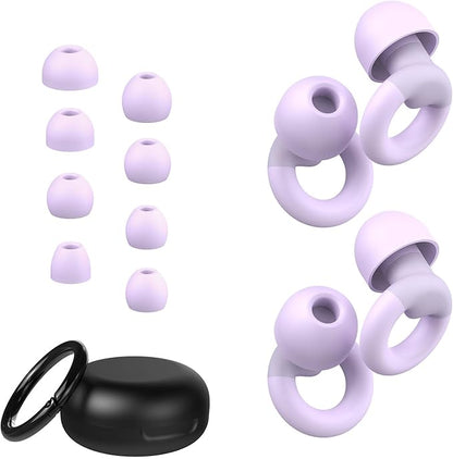 Ear Plugs for Sleeping, 2 Pairs of Reusable Earplugs for Noise Reduction 25dB-30dB with 8 Ear Tips