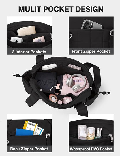 VUUDH Puffy Mini Gym Bag for Women, Carry On Multi-Pocket Water-Resistant Duffel, Lightweight