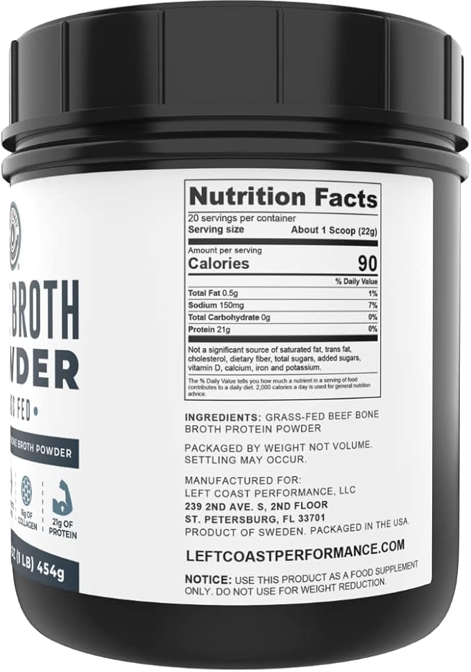 16oz Bone Broth Protein Powder From Grass Fed Beef - Unflavored, Single Ingredient - Rich in