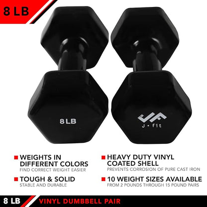 JFIT Dumbbell Pairs or Sets – Neoprene & Vinyl Coated Hand Weights for Home Gym, Strength Training