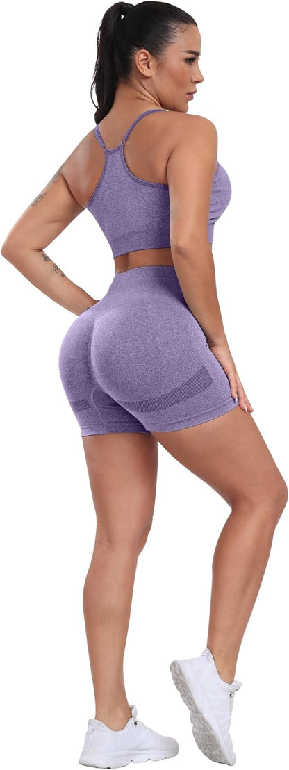 CHRLEISURE Women's 4 Packs Workout Gym Shorts, High Waisted Butt Lifting Scrunch Butt Seamless