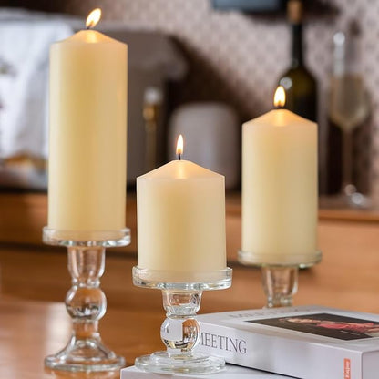 MOZEAL 3" x 4" Hand-Poured Unscented Ivory Pillar Candles,Dripless Candles Set of 3,Smokeless,Clean