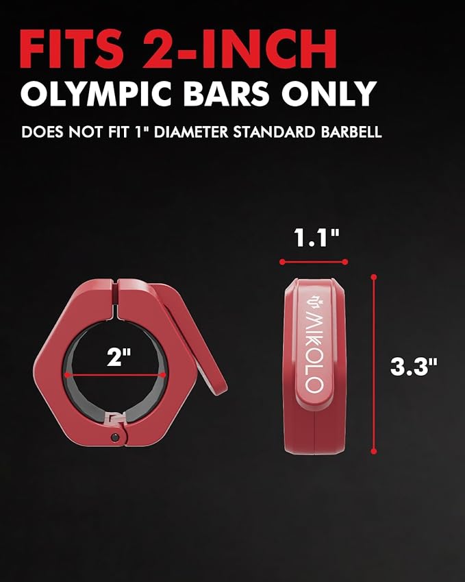 Mikolo Barbell Clamps,2-Inch Olympic Barbell Clips with Anti-Slip TPR Lining and Quick Release for
