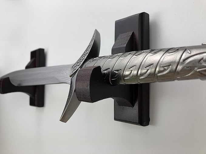 Sword Wall Mount Display Hooks - Wood Sword Holder Rack, Hanger for Martial Arts Weapons, Axe