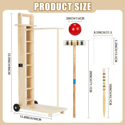 Hiboom 6 Player Croquet Set for Adults & Kids with Wooden Stand, Rubber Wooden Mallets, Colored
