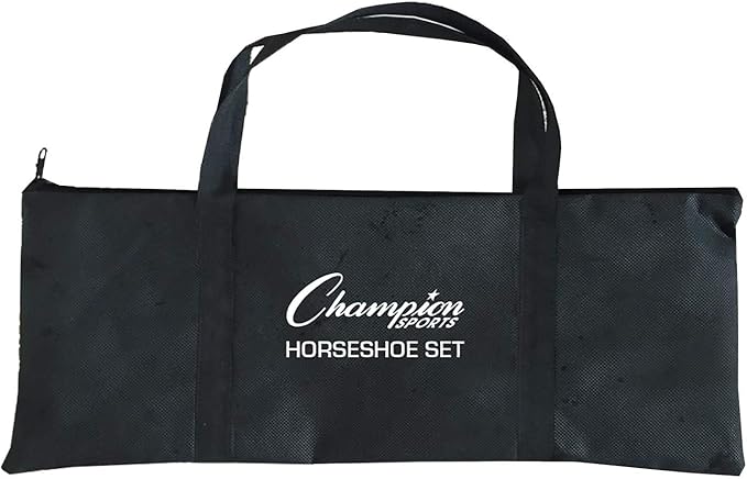 Champion Sports Horseshoe Set: Traditional Outdoor Lawn Game includes Four Professional Solid Steel